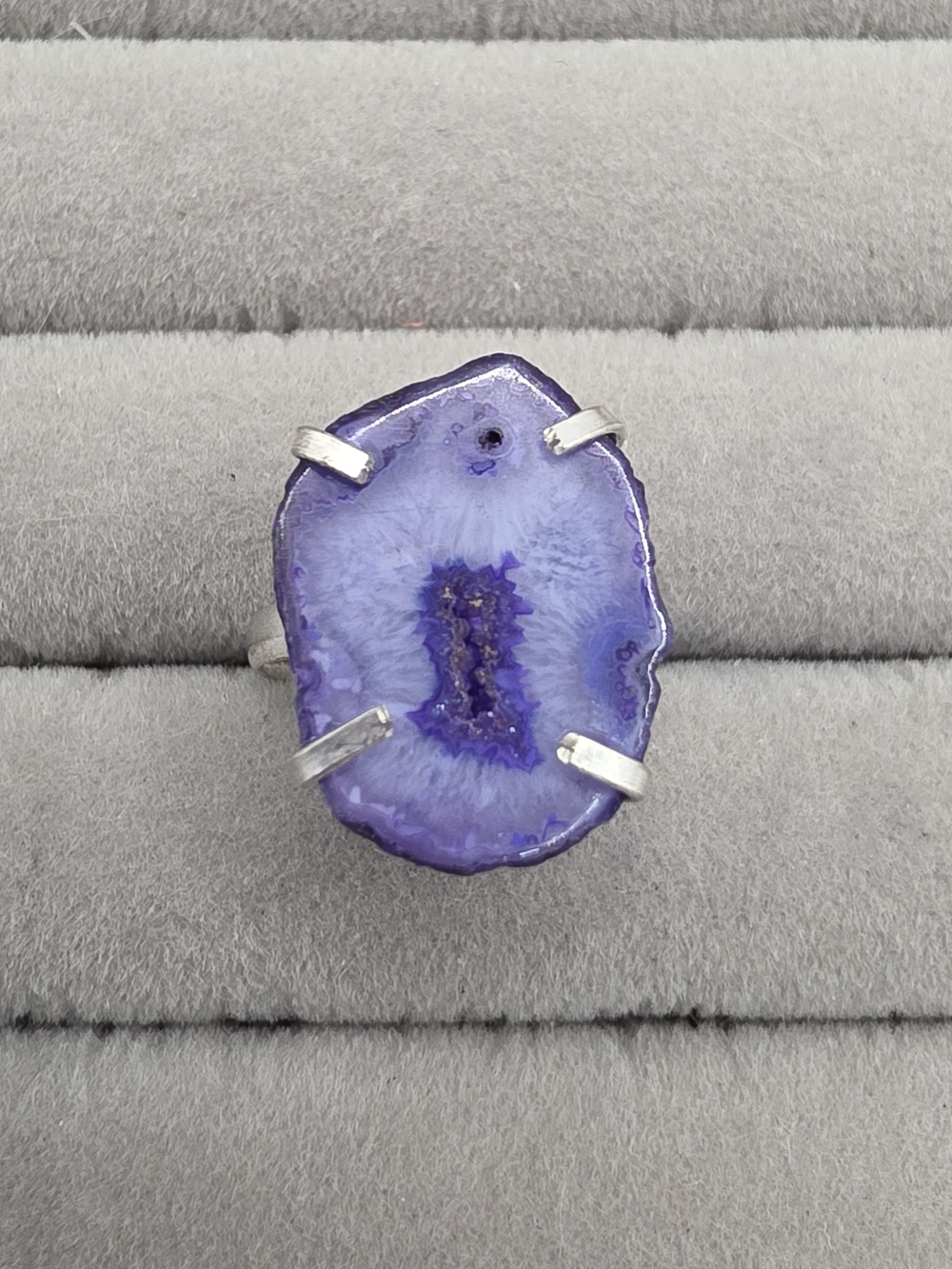 Silver Plated Purple Agate Druzy Statement Ring 7 1/4